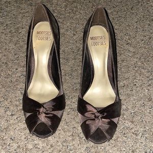 Brown satin heels